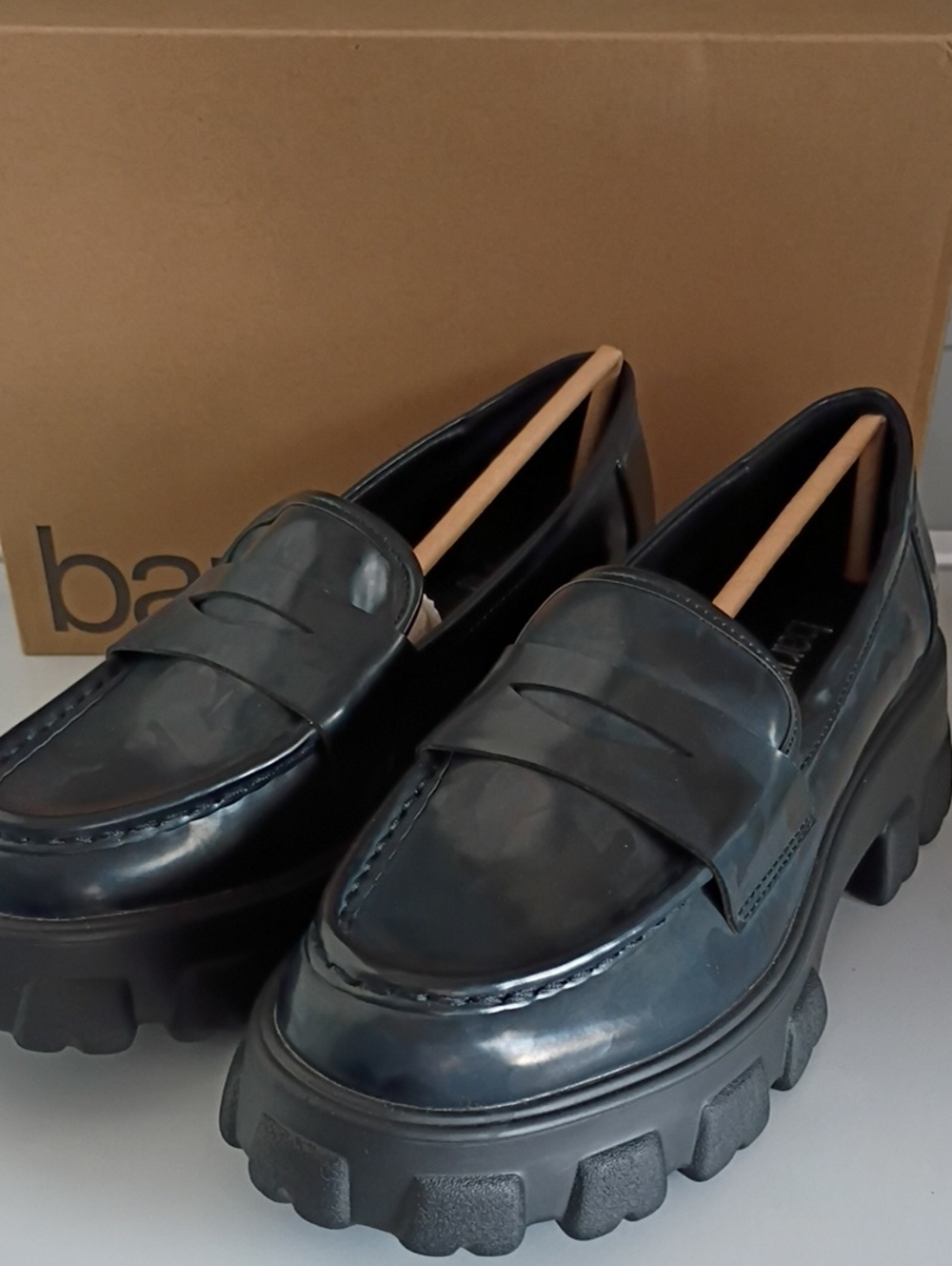 Chunky Penny Loafers in Dark Blue